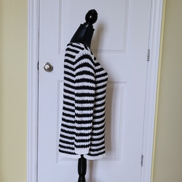 Dana Buchman sweater black and white striped plus size XL pull over v-neck loose - Picture 2 of 13